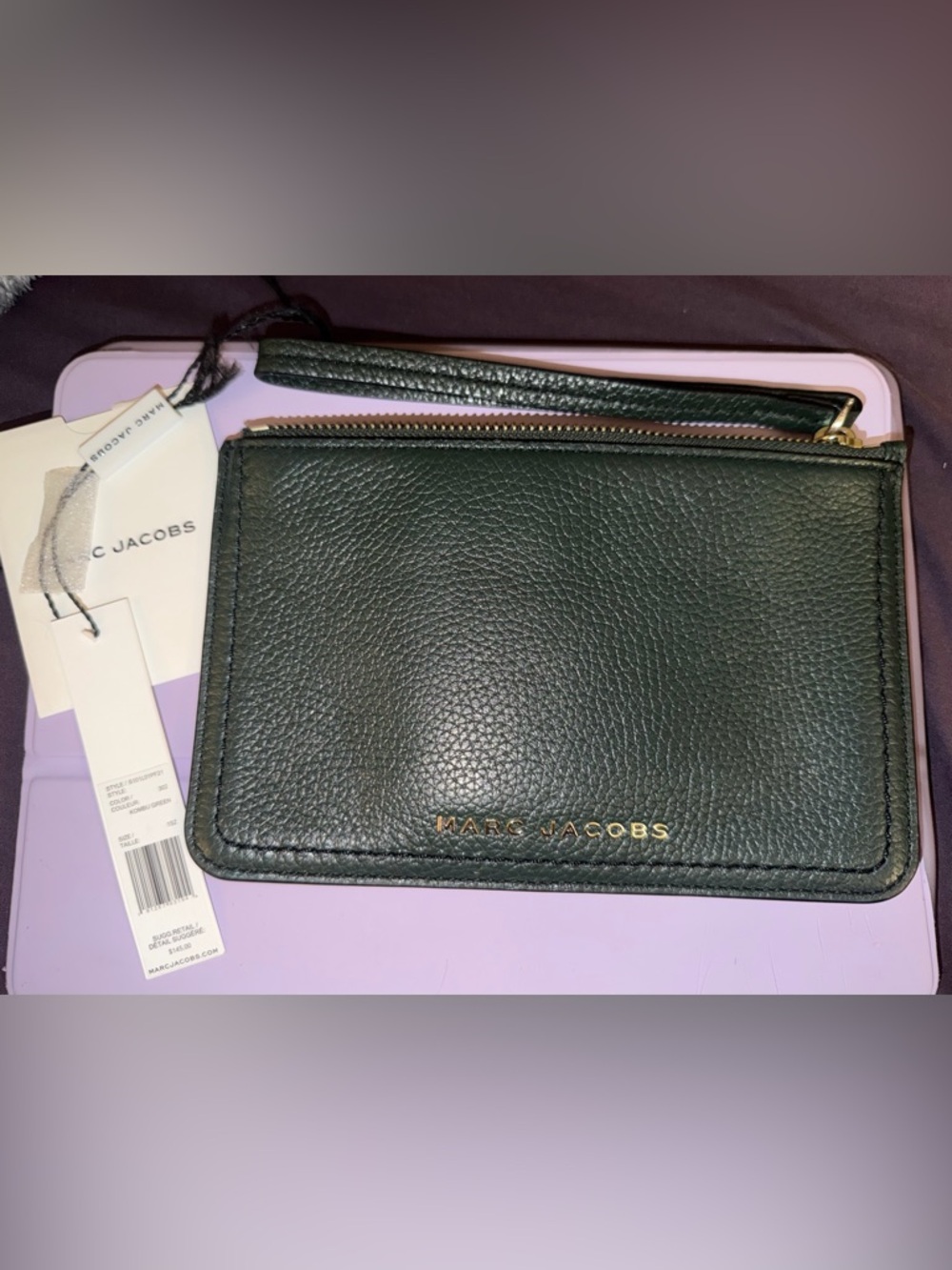 Marc Jacobs Forest Green Zip Wristlet with Gold Hardware Tags Not Attached